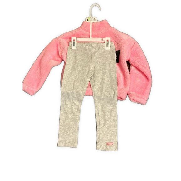 Dkny New Girls 2 Piece Set Pink Sweater Jacket Gray Leggings 4 - Picture 2 of 7
